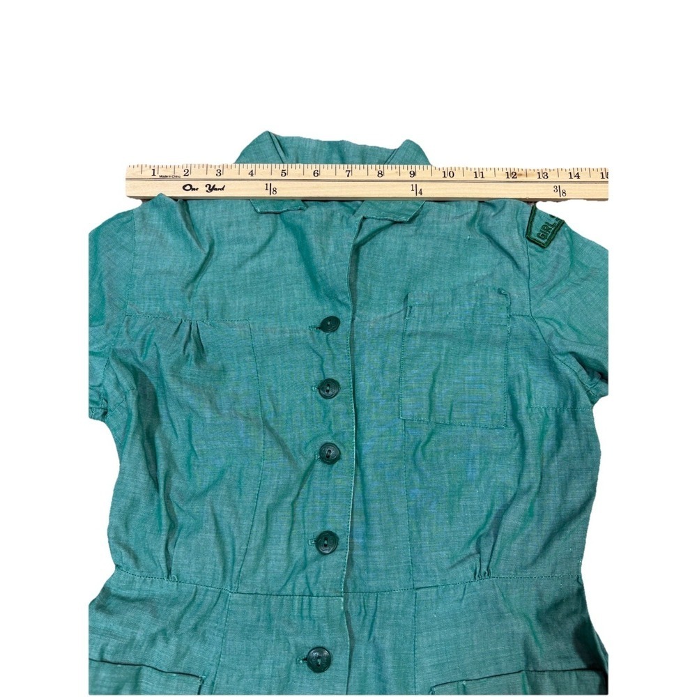 Girl Scouts Dress Uniform Girls XS Green Excellent Vintage Cotton Button Front - Picture 5 of 13